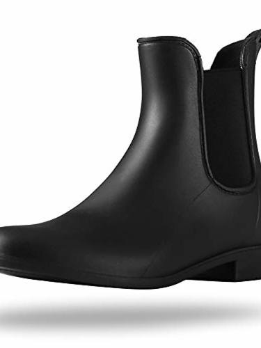 Rain Boots For Women Waterproof Ankle Rain Shoes For Ladies Chelsea Boots Black Matte Size 6