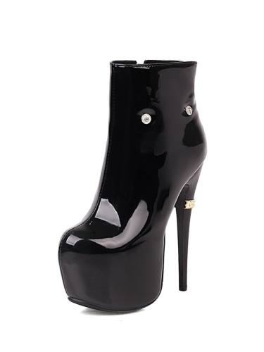 Women'S Boots Stiletto Heel Square Toe Mid Calf Boots Sexy Classic Wedding Party & Evening Patent Leather Rivet Solid Colored / Mid-Calf Boots
