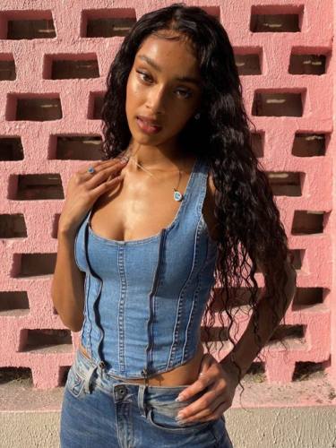 Chic U Neck Zipper Decor Denim Tank Top