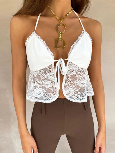 Sexy Lace Patchwork Off Shoulder White Camisole Top