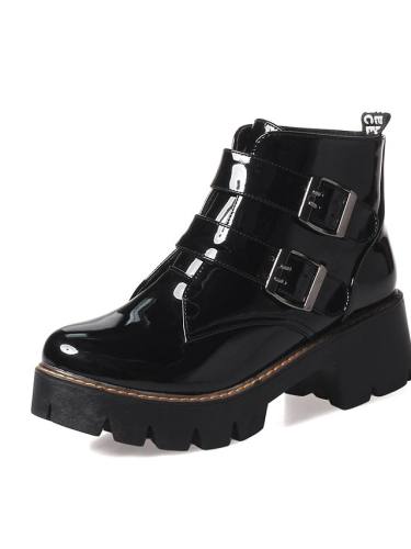 Women'S Boots Block Heel Boots Demonia Boots Block Heel Round Toe Booties Ankle Boots Preppy Daily Walking Shoes Pu Solid Colored Black / Booties / Ankle Boots