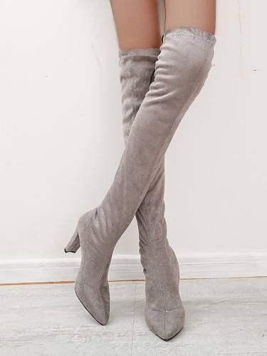 Women'S Boots Pumps Pointed Toe Over The Knee Boots British Daily Walking Shoes Satin Lace-Up Solid Colored