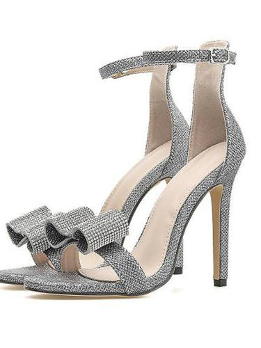 Women'S Heels Stiletto Heel Peep Toe Casual Roman Shoes Daily Walking Shoes Pu Rhinestone Bowknot Solid Colored