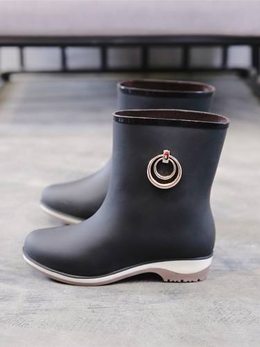 Women'S Boots Block Heel Round Toe Daily Walking Shoes Pvc Solid Colored Black Purple Khaki / Mid-Calf Boots