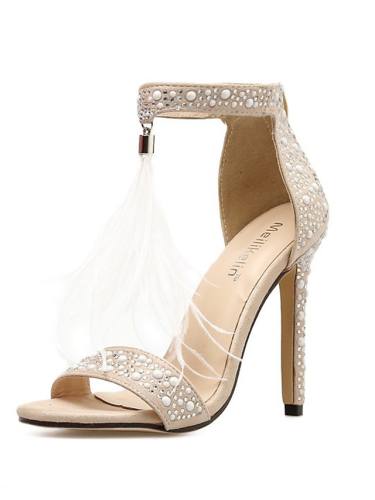 Women'S Heels Stiletto Heel Peep Toe Casual Daily Walking Shoes Nubuck Rhinestone Color Block