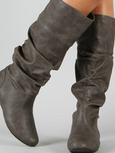 Women'S Boots Cowboy Western Boots Flat Heel Round Toe Knee High Boots Vintage Daily Pu Solid Colored Winter Black Gray / Mid-Calf Boots