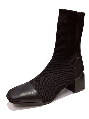 Women'S Boots Sock Boots Block Heel Boots Block Heel Square Toe Mid Calf Boots Basic Casual Daily Walking Shoes Knit Solid Colored / Booties / Ankle Boots