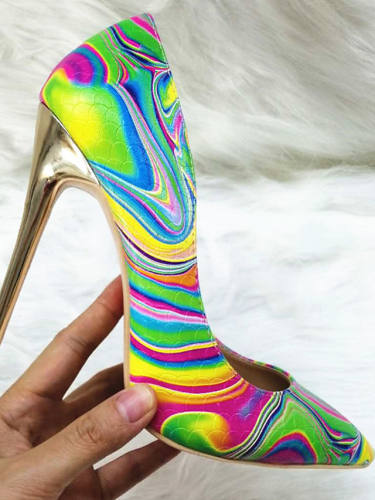 Women'S Heels Pumps Pointed Toe Casual Daily Walking Shoes Suede Color Block