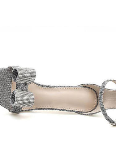 Women'S Heels Stiletto Heel Peep Toe Casual Roman Shoes Daily Walking Shoes Pu Rhinestone Bowknot Solid Colored