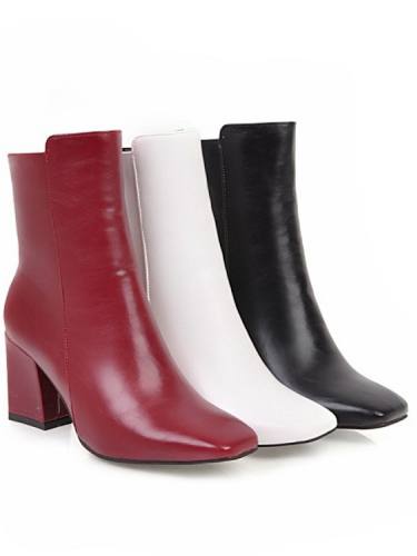 Women'S Boots Block Heel Boots Chunky Heel Round Toe Booties Ankle Boots Minimalism Daily Pu Solid Colored Black Red / Booties / Ankle Boots