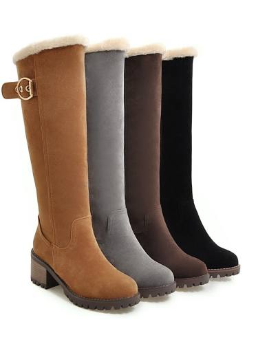 Women'S Boots Block Heel Boots Snow Boots Chunky Heel Round Toe Knee High Boots Casual Sweet Preppy Daily Office & Career Walking Shoes Suede Faux Fur Buckle Solid Colored Winter Camel Black Gray