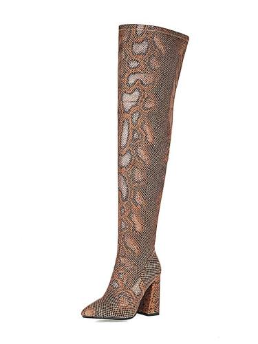 Women'S Boots Chunky Heel Pointed Toe Over The Knee Boots Sexy Classic Wedding Party & Evening Nubuck Snake Wine Black Green