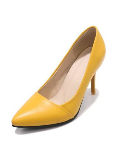 Women'S Heels Pumps Pointed Toe Daily Walking Shoes Pu Solid Colored Yellow Blue