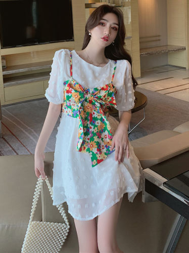 Vintage Flower Printing Bow Decor Cami Top