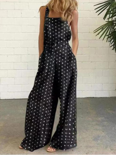 Casual Plus Size Baggy Dots Sleeveless Jumpsuits
