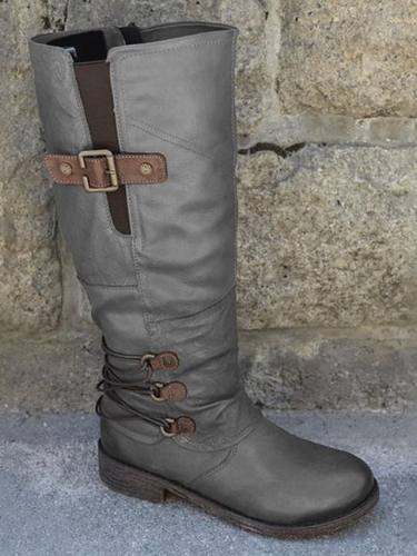 Women'S Boots Chunky Heel Round Toe Mid Calf Boots Casual Daily Walking Shoes Pu Solid Colored Dark Brown Burgundy / Mid-Calf Boots