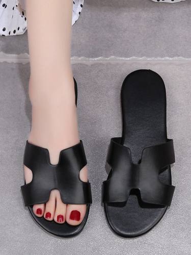Women'S Sandals Flat Heel Round Toe Rubber Solid Colored Black Silver Brown