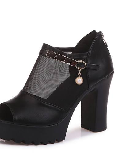 Women'S Heels Block Heel Peep Toe Daily Pu Solid Colored White