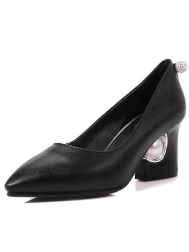 Women'S Heels Block Heel Pointed Toe Basic Casual Daily Walking Shoes Pu Rhinestone Black / Red Almond