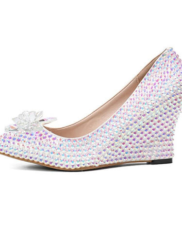 Women'S Heels Wedge Heel Pointed Toe Sexy Minimalism Roman Shoes Wedding Party & Evening Pu Rhinestone Crystal Sparkling Glitter Solid Colored
