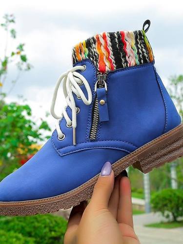 Women'S Boots Block Heel Round Toe Casual Daily Walking Shoes Pu Color Block Red Khaki / Booties / Ankle Boots