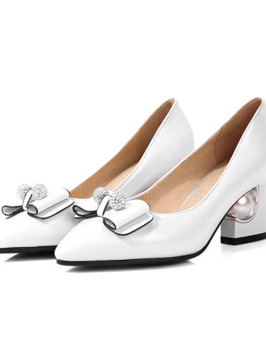 Women'S Heels Chunky Heel Pointed Toe Sexy Daily Walking Shoes Pu Rhinestone Bowknot Pearl Solid Colored White Black Red