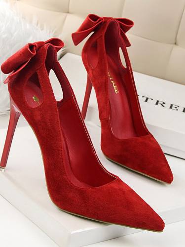 Women'S Heels Stiletto Heel Pointed Toe Sweet Party & Evening Walking Shoes Nubuck Bowknot Solid Colored Black Red Pink