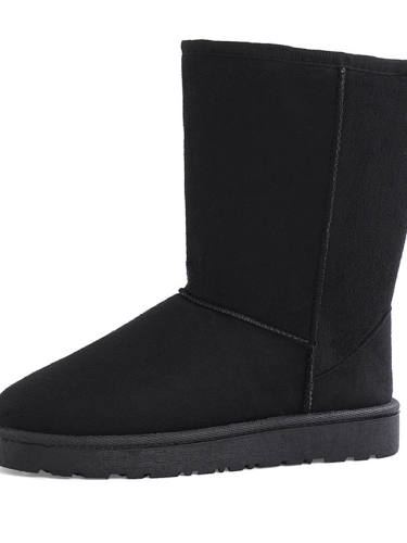 Women'S Boots Snow Boots Flat Heel Round Toe Mid Calf Boots Classic Daily Walking Shoes Nubuck Solid Colored Black / Mid-Calf Boots