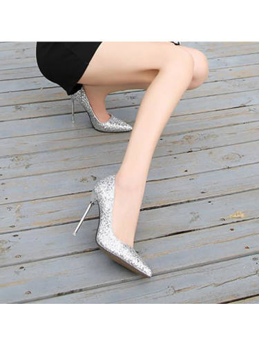 Women'S Heels Stiletto Heel Pointed Toe Sexy Party & Evening Walking Shoes Pu Sequin Solid Colored Black Gold