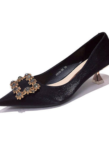 Women'S Wedding Shoes Stiletto Heel Pointed Toe Wedding Pumps Classic Wedding Satin Rhinestone Solid Colored Almond Burgundy