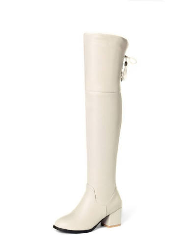 Women'S Boots Block Heel Boots Chunky Heel Round Toe Over The Knee Boots Casual Basic Daily Walking Shoes Pu Solid Colored Black