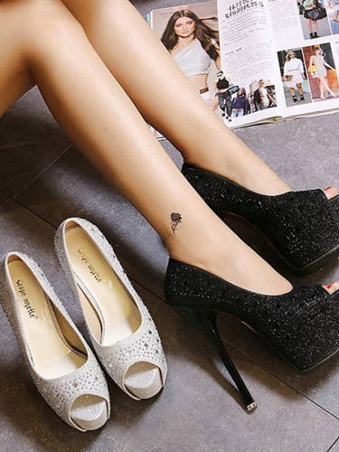Women'S Heels Stiletto Heel Peep Toe Casual Party & Evening Walking Shoes Pu Rhinestone Solid Colored Silver