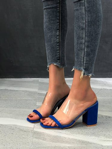 Women'S Heels 2021 Chunky Heel Open Toe Basic Casual Daily Office & Career Pu Black / White Black Light Green
