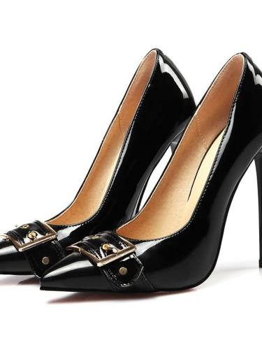 Women'S Heels Stiletto Heel Pointed Toe Casual Classic Daily Walking Shoes Patent Leather Button Solid Colored Almond
