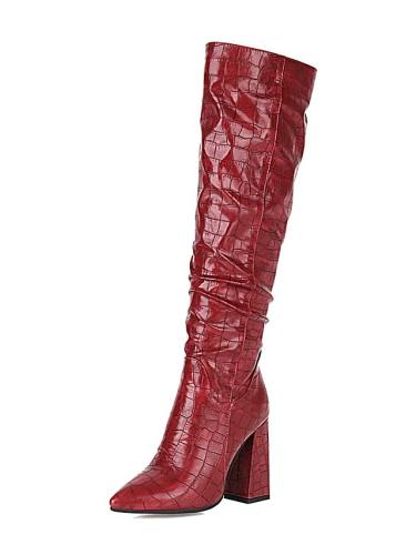 Women'S Boots Chunky Heel Pointed Toe Knee High Boots Sexy Classic Wedding Party & Evening Pu