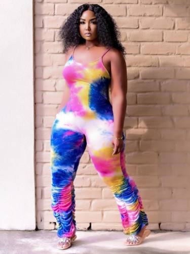 New Tie Dye Stacked Long Jumpsuit