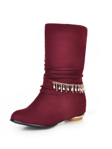 Women'S Boots Flat Heel Round Toe Booties Ankle Boots Basic Casual Daily Walking Shoes Leather Solid Colored Wine Blue / Mid-Calf Boots