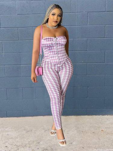 Off Shoulder Houndstooth Strapless Jumpsuits Women