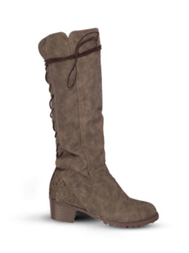 Women'S Boots Riding Boots Low Heel Round Toe Knee High Boots Vintage British Daily Pu Lace-Up Solid Colored Gray / Mid-Calf Boots