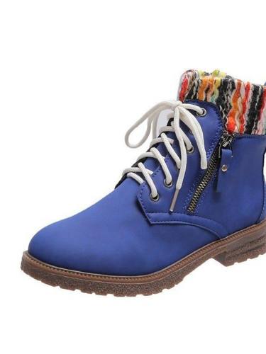 Women'S Boots Block Heel Round Toe Casual Daily Walking Shoes Pu Color Block Red Khaki / Booties / Ankle Boots