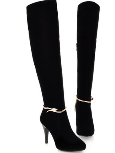 Women'S Boots Stiletto Heel Pointed Toe Knee High Boots Casual Basic Daily Walking Shoes Leather Solid Colored
