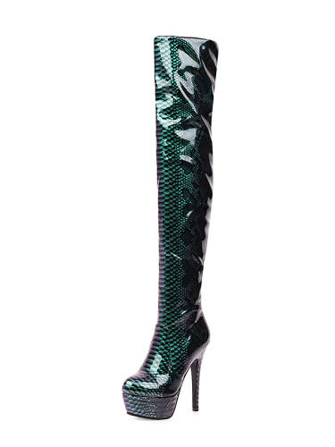 Women'S Boots Stiletto Heel Round Toe Over The Knee Boots Sexy Wedding Party & Evening Patent Leather Snake Yellow Blue Green / Mid-Calf Boots