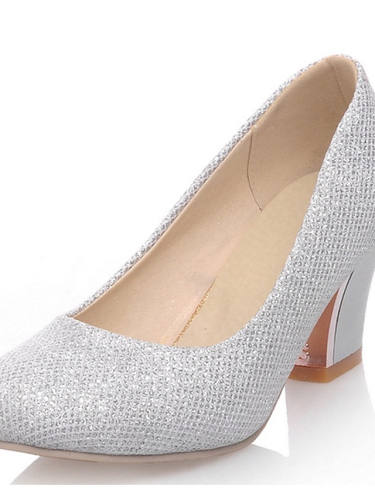Women'S Heels Pumps Round Toe Casual Daily Walking Shoes Faux Leather Sequin Solid Colored