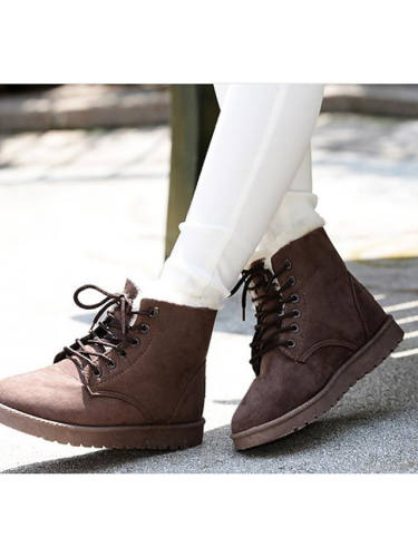 Women'S Boots Snow Boots Flat Heel Round Toe Booties Ankle Boots Casual Daily Walking Shoes Nubuck Lace-Up Solid Colored Black Beige / Booties / Ankle Boots / Booties / Ankle Boots