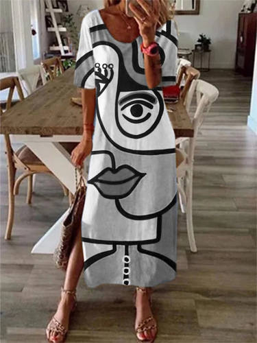 Women'S Shift Dress Midi Dress Blue Yellow Blushing Pink Orange Silver Rainbow Light Blue Half Sleeve Print Patchwork Print Fall Spring Round Neck Casual Oversized