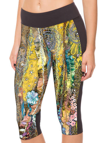 Women'S Stylish Novelty Comfort Leisure Sports Weekend Leggings Pants Color Block Graphic Prints Leaves Print Calf-Length Sporty Elastic Waist Print Purple Yellow Green
