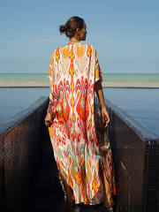 Women'S Sundress Maxi Long Dress Red Half Sleeve Print Print Fall Winter V Neck Casual Boho Vacation Dresses Batwing Sleeve