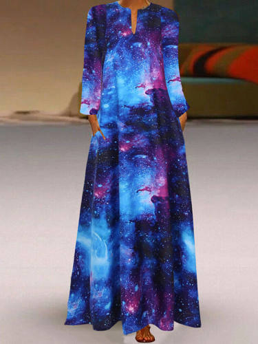 Women'S Swing Dress Maxi Long Dress Black Blue Red Long Sleeve Print Print Spring Summer V Neck Casual