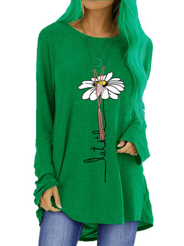 Women'S T Shirt Dress Tee Dress Short Mini Dress Black Blue Red Khaki Green Gray Long Sleeve Floral Print Fall Winter Round Neck Casual Cotton