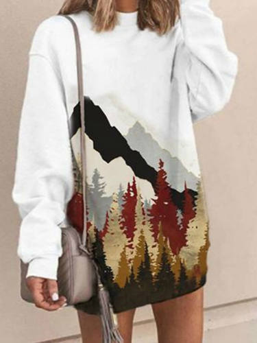 Women'S T Shirt Dress Tee Dress Short Mini Dress White Black Green Light Blue Long Sleeve Print Print Fall Round Neck Casual